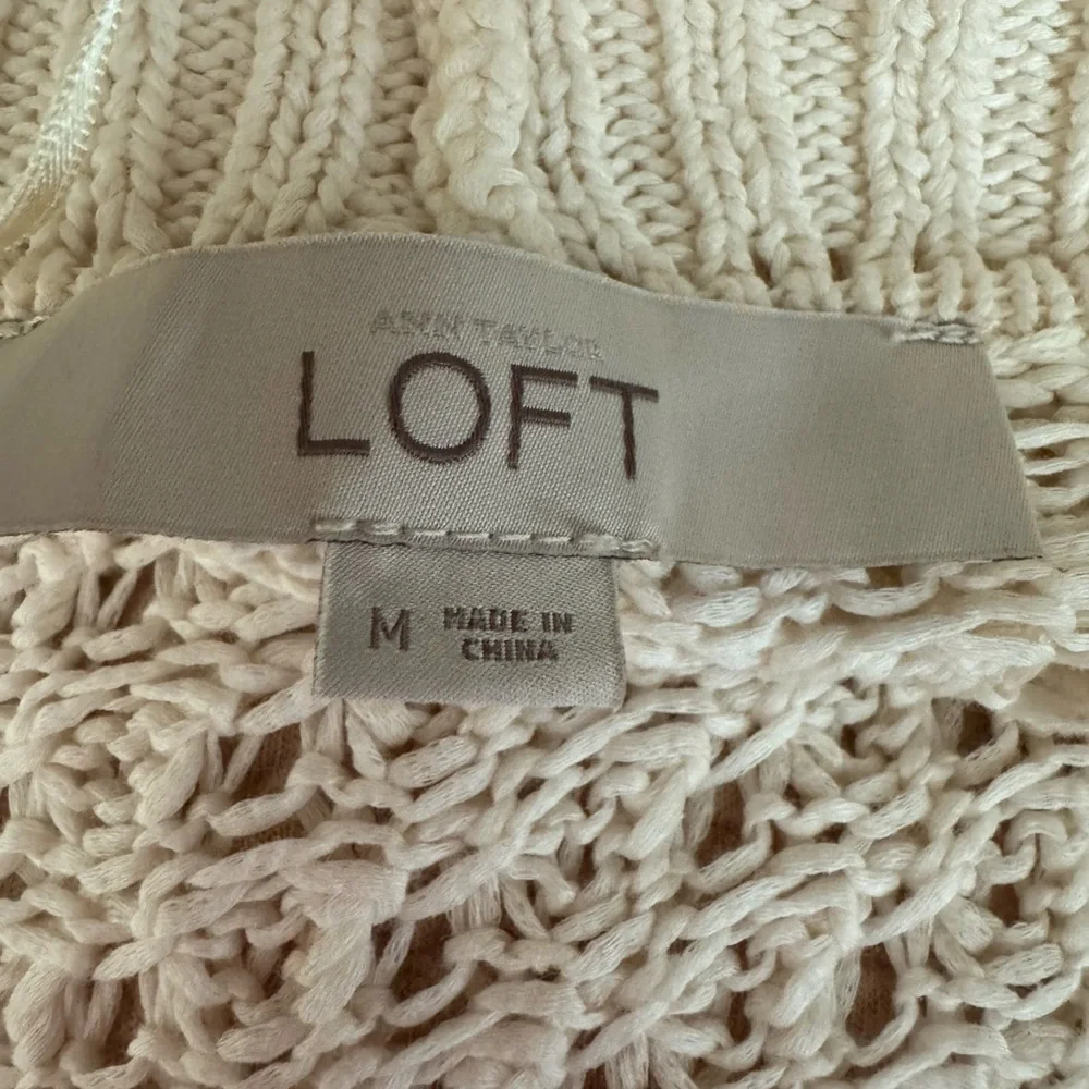 LOFT Cream Open-Front Sweater Medium